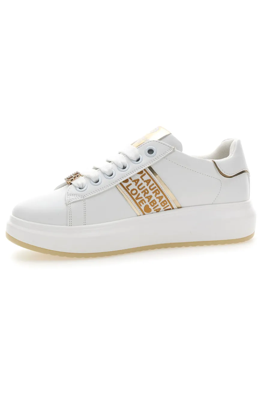 Sneakers Bianche con Bande Laterali Oro LAURA BIAGIOTTI L8945