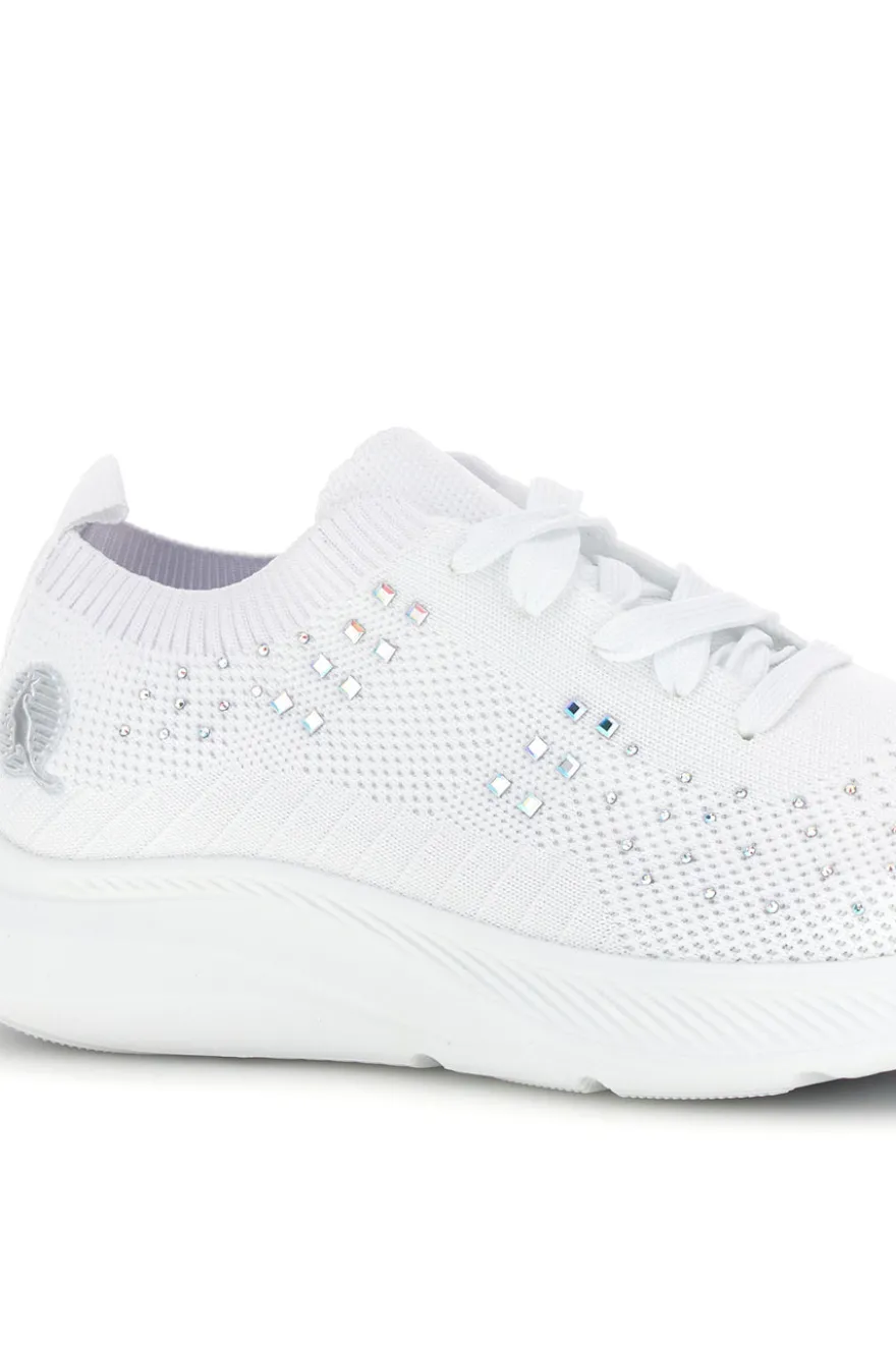 Sneakers Bianche con brillantini in tessuto traforato Canguro CA1206