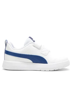 Sneakers bianche con dettagli blu e doppio strappo Puma Courtflex v3