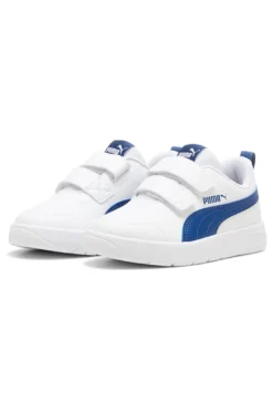Sneakers bianche con dettagli blu e doppio strappo Puma Courtflex v3