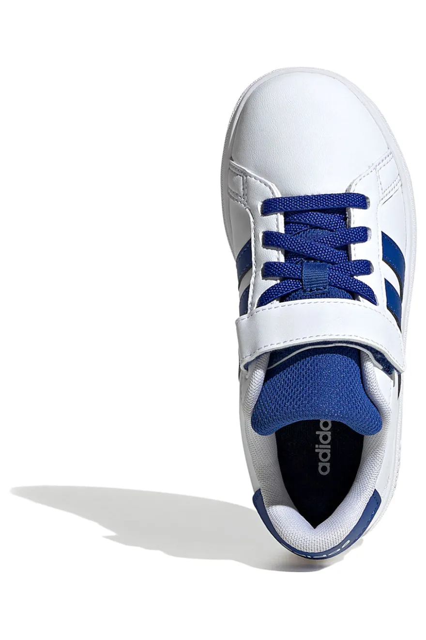 Sneakers bianche con dettagli blu e chiusura mista Adidas Grand Court 2 EL C