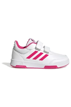 Sneakers bianche con dettagli fucsia e doppio strappo Adidas Tensaur Sport 2 CF K