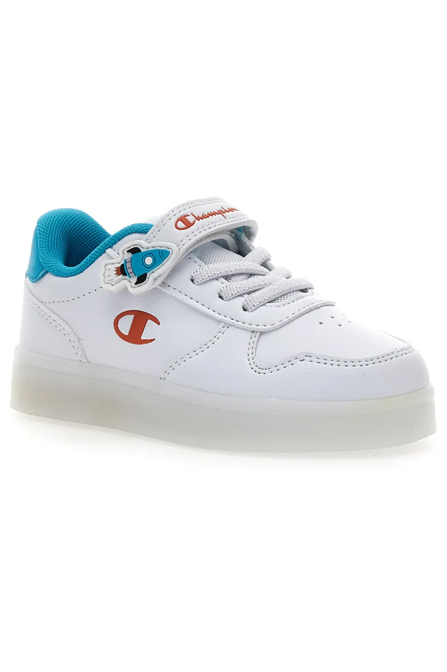 Sneakers bianche con dettagli azzurri e luci Champion GLW B TD