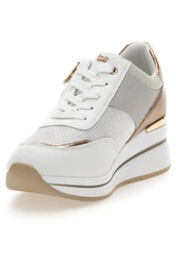 Sneakers bianche con dettagli oro rosa e zeppa Inblu 486IN