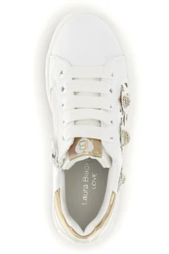 Sneakers bianche con fiori e inserti oro Laura Biagiotti L9858C9760