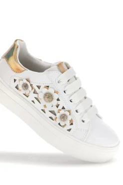 Sneakers bianche con fiori e inserti oro Laura Biagiotti L9858C9760