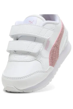Sneakers bianche con glitter rosa e doppio strappo Puma ST Runner v4 SL GlitterV Inf