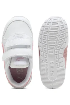 Sneakers bianche con glitter rosa e doppio strappo Puma ST Runner v4 SL GlitterV Inf