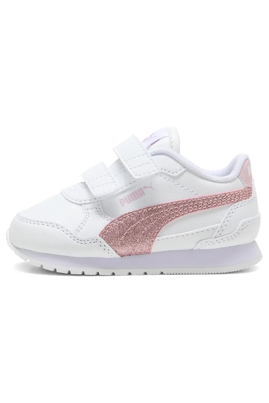 Sneakers bianche con glitter rosa e doppio strappo Puma ST Runner v4 SL GlitterV Inf