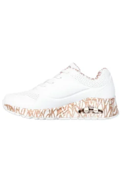 Sneakers bianche con stampa cuori oro rosa e cuscinetto ad aria Skechers UNO Loving Love
