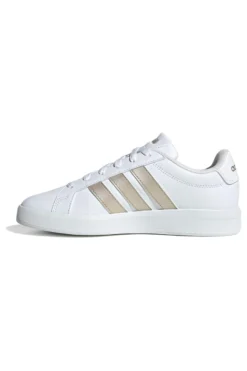 Sneakers bianche con strisce dorate in pelle sintetica riciclata Adidas Grand Court Base 3.0