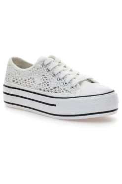 Sneakers Bianche Con Trama Ricamata e Flatform Energy 108