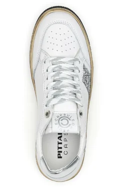 Sneakers bianche e argento in pelle con dettagli glitter Pittarello Capsule Kelly