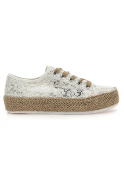 Sneakers Bianche e Beige Con Trama Ricamata e Flatform Energy 122