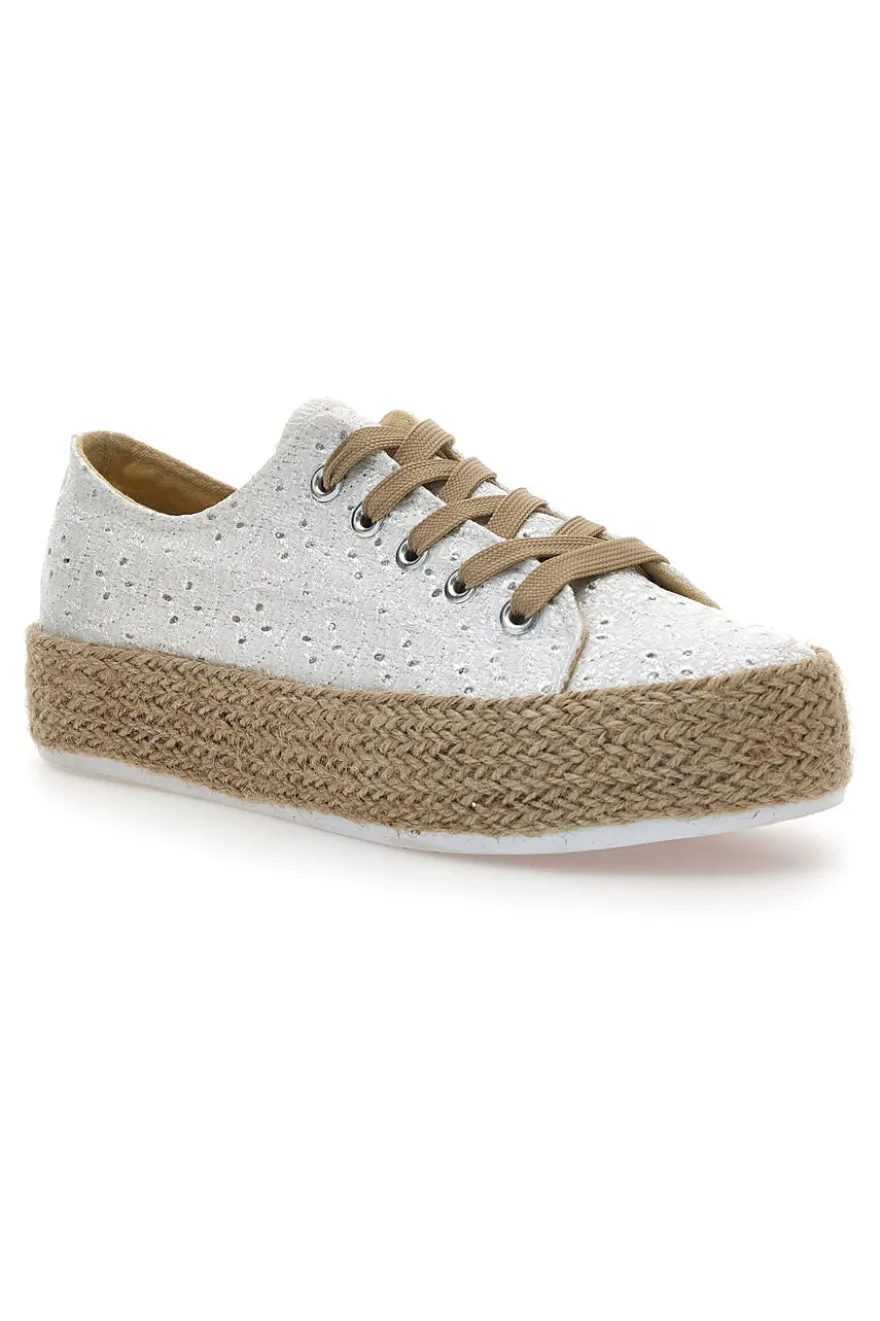 Sneakers Bianche e Beige Con Trama Ricamata e Flatform Energy 126