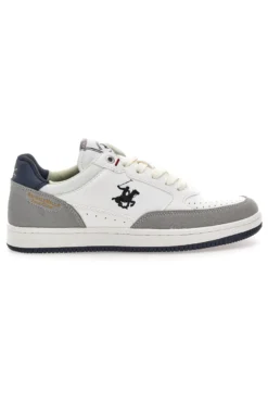 Sneakers bianche e grigie con inserti navy Beverly Hills Polo BHM524201
