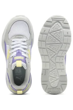 Sneakers bianche e lilla con inserti gialli in mesh e IMEVA Puma Trinity Lite Jr