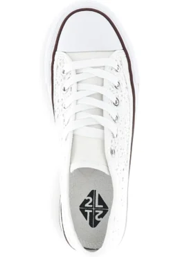Sneakers bianche in tela con trama ricamata traforata con lacci 2T2L 8013