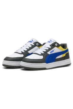 Sneakers bianche verdi blu e gialle stile court Puma Caven III Block Jr