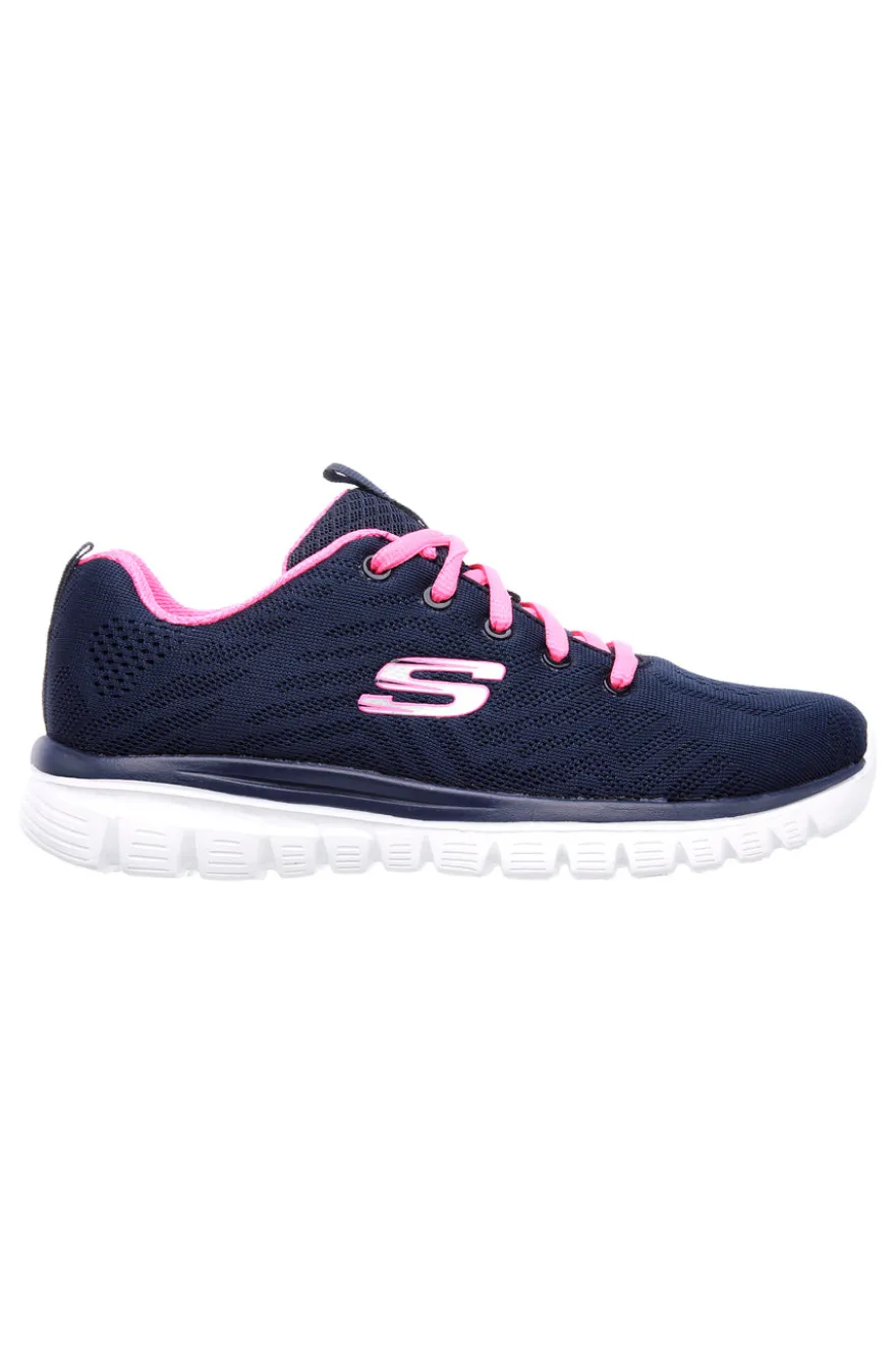 Sneakers blu con dettagli rosa in mesh e Memory Foam Skechers Graceful Get Connected