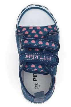 Sneakers blu denim con cuori e scritte a strappo PITT KIDS 224275