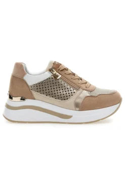 Sneakers cipria traforate con zip e zeppa Inblu 481IN