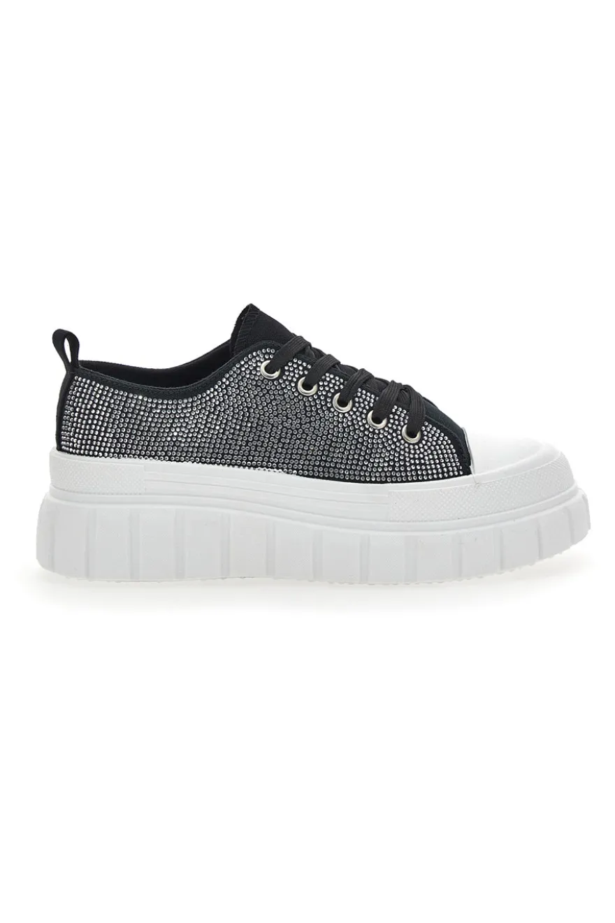 Sneakers Flatform 268603 Nere con Strass