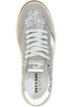Sneakers grigio argento in pelle con dettagli glitter Made in Italy Pittarello Capsule Kelly