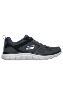 Sneakers grigio e blu in pelle e mesh con Memory Foam Skechers Track Scloric