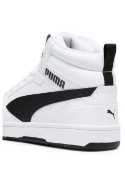Sneakers Mid-Cut Bianche e Dettagli Neri Puma Rebound V6 Mid Jr