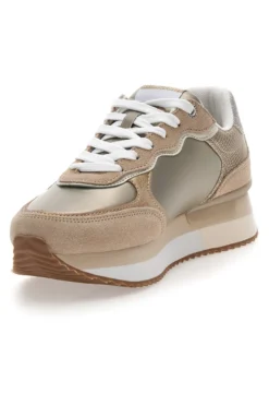 Sneakers Oro Con Dettagli in Pelle e Lacci a Contrasto PEPE JEANS RUSPER SHINE