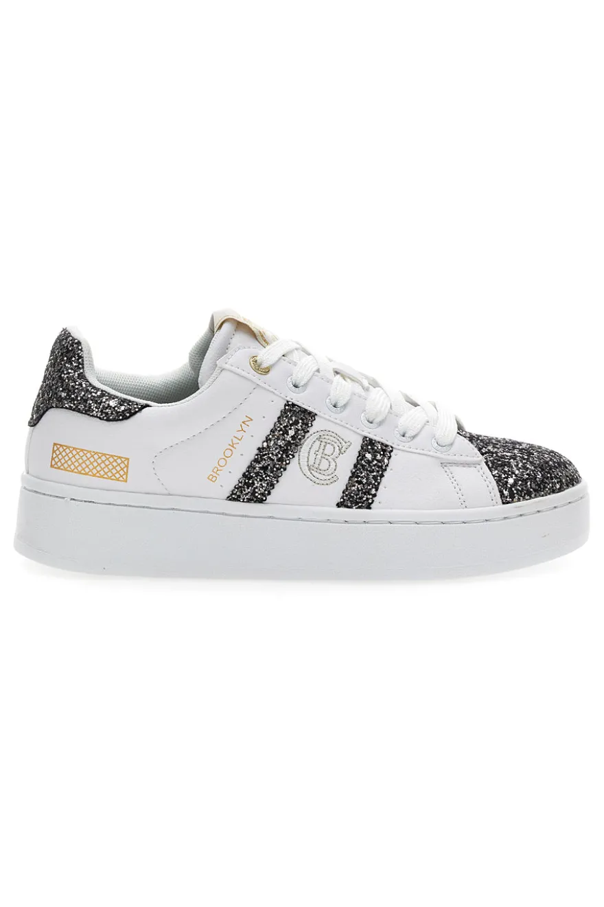 Sneakers Platform Cotton Belt Yard Glitter Bianche