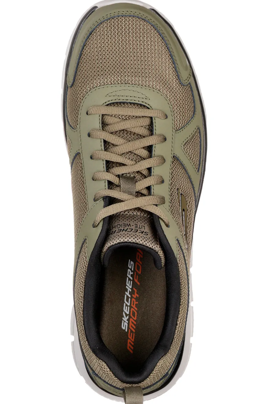 Sneakers verde oliva in pelle e mesh con soletta memory foam Skechers Track Scloric da Uomo