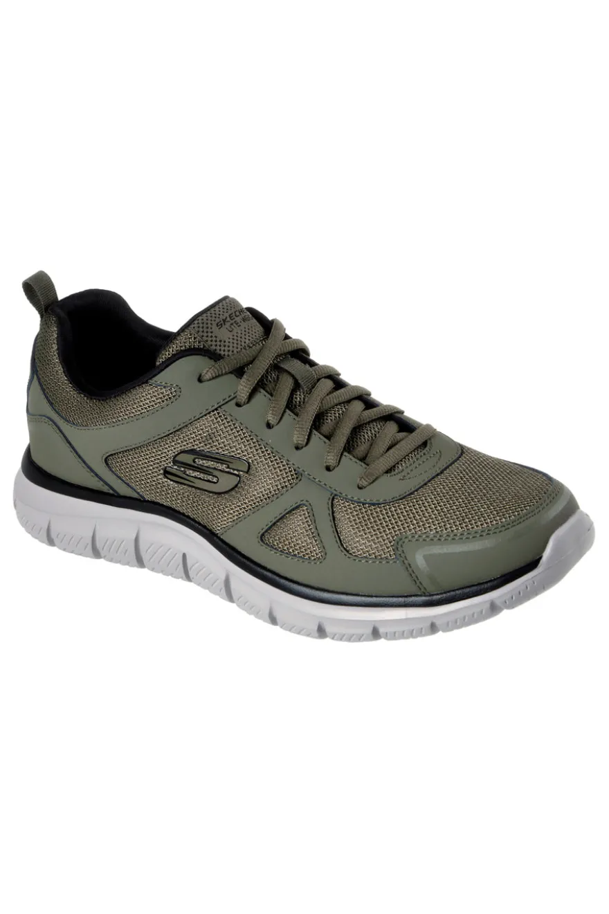 Sneakers verde oliva in pelle e mesh con soletta memory foam Skechers Track Scloric da Uomo