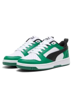 Sneakers Verdi e Bianche con Logo Nero Puma Rebound V6 Lo Jr