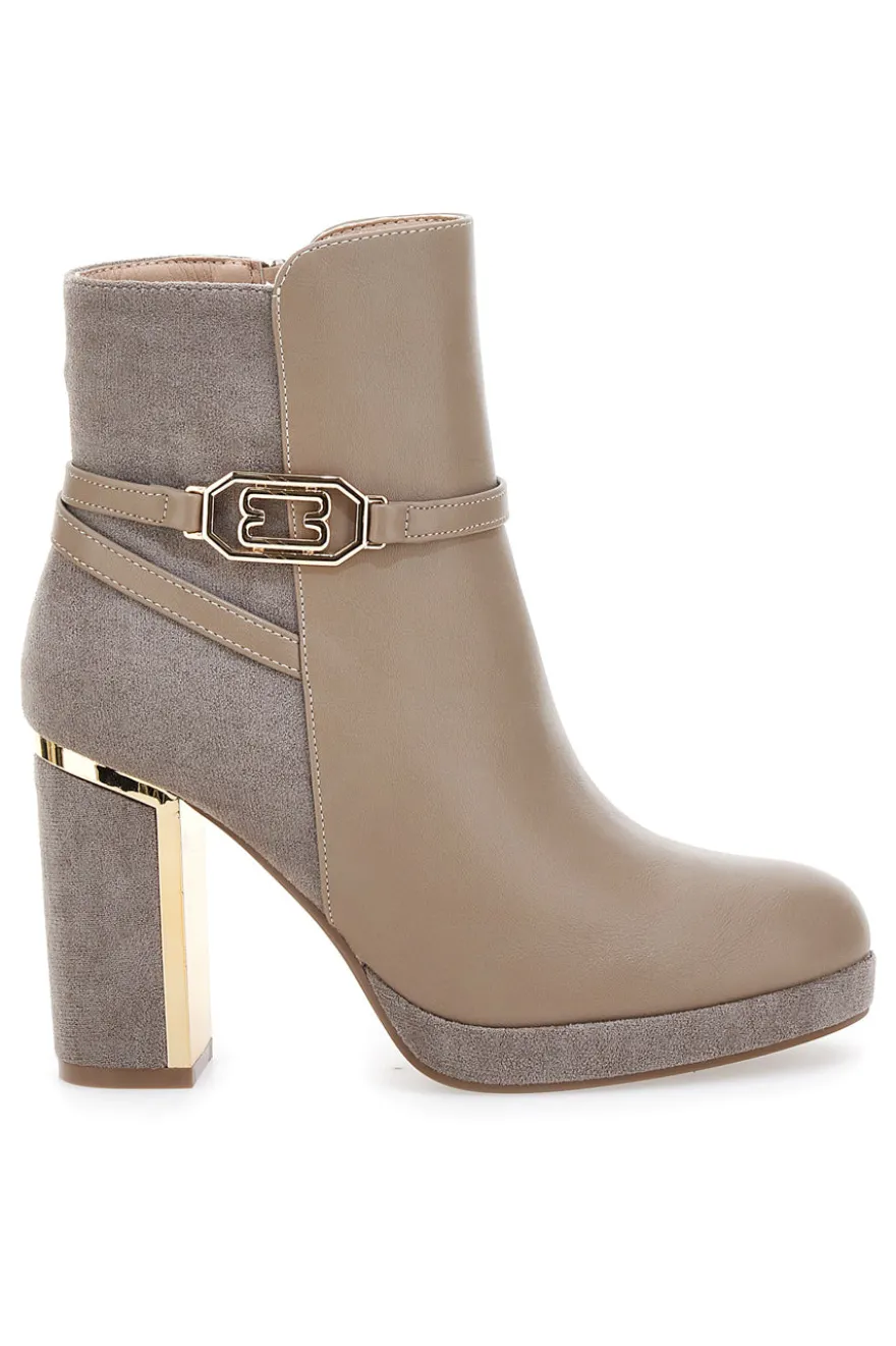 Stivaletti Beige con Tacco Alto e Plateau e Dettagli Dorati Le Havre Paris RQ23WT7