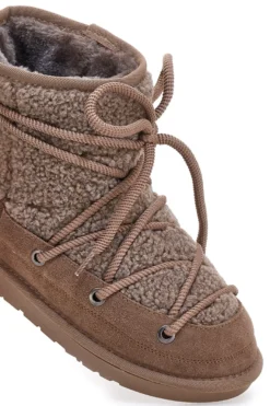 Stivaletti Doposci marroni con pelo e inserti in tessuto teddy e lacci Mon Dieu L1215
