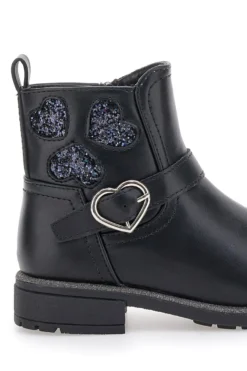 Stivaletti neri con cuori glitter e fibbia a cuore Grazie Girl 456459