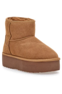 Stivaletti pantofole camel con suola platform e interno in pelo Mon Dieu L1251