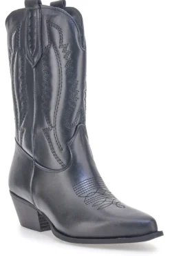 Stivaletti texani neri in vera pelle ricamati Pittarello love TEX4090