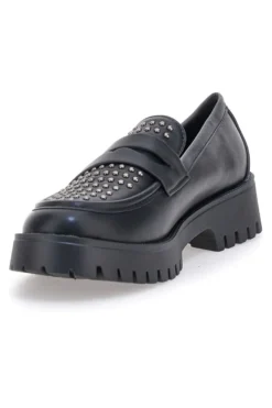 Talemi JN10125 schwarze Loafer mit Nieten und Profilsohle