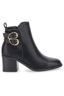The First P635 Schwarze Stiefeletten mit Absatz und doppelter goldener Schnalle