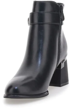 The First P619 Schwarze Stiefeletten mit mittelhohem Absatz und Schmuckriemen