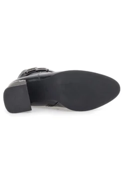 The First P619 Schwarze Stiefeletten mit mittelhohem Absatz und Schmuckriemen