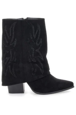 The First P608 Schwarze Stiefeletten mit Westernstickerei und hohem Absatz