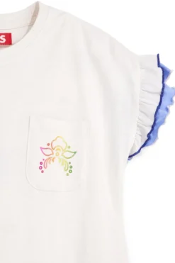 T-shirt bianca in cotone con maniche arricciate Pitt kids Pt-g-t-9016