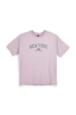 T-shirt Malva Oversize con Stampa Los Angeles Skechers Destination Short Sleeve Tee