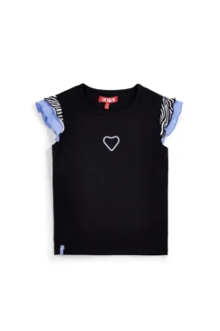 T-shirt nera con maniche volant Pitt kids PT-G-T-9039