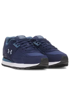 Under Armour Essential Runner – blaue Nylon-Sneaker mit Wildledereinsätzen