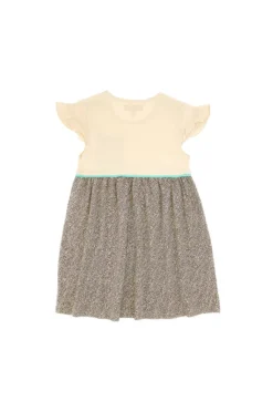 Vestito Beige con Gonna Animalier e Dettagli Azzurri PITT KIDS PT-K-SK-7003
